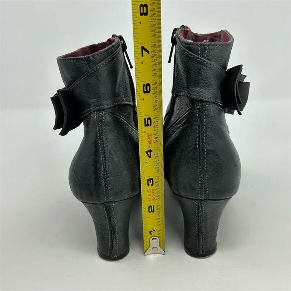 Women's Blue Gray Leather Heeled Ankle Boots Size 38 Bow Detail Ruched - Picture 9 of 14